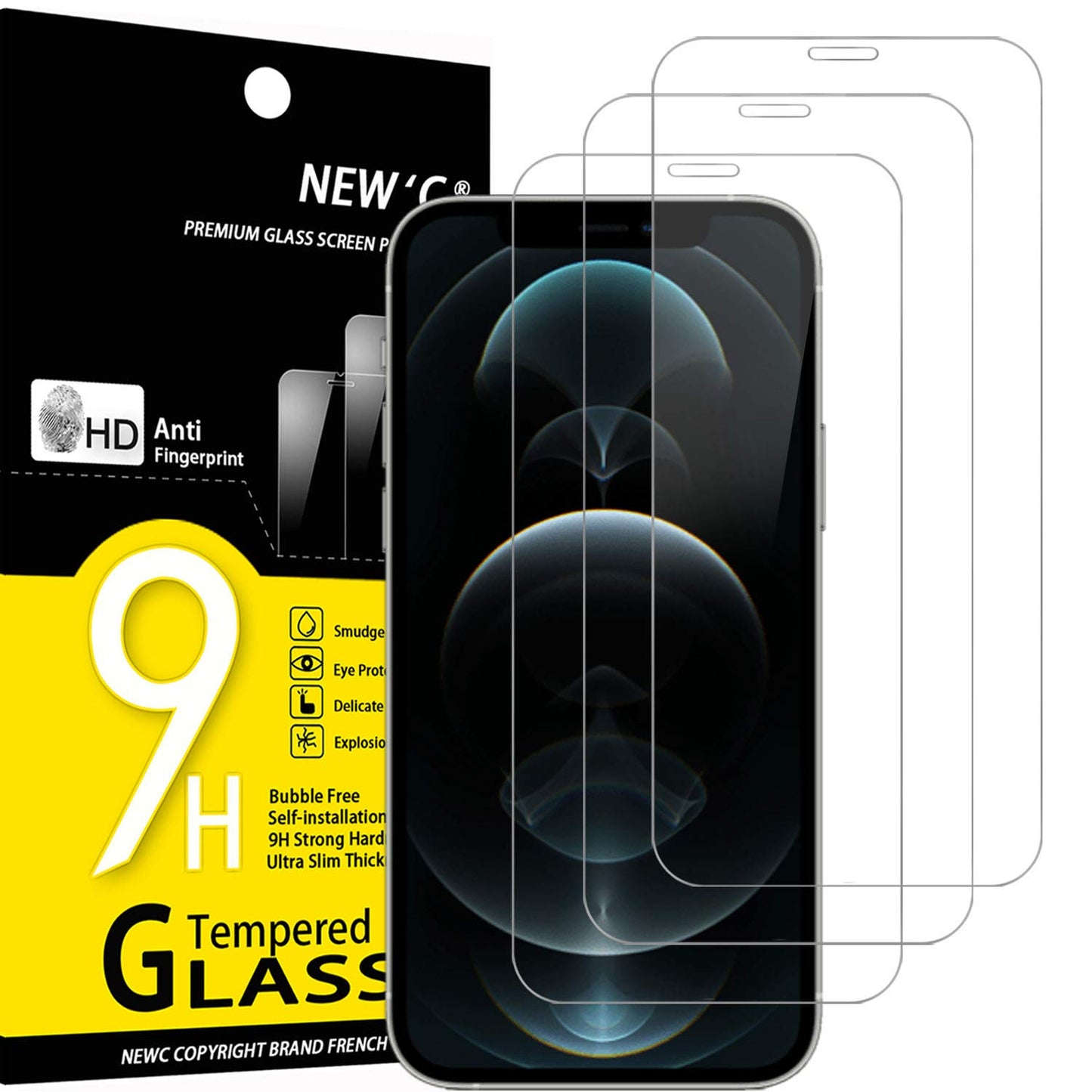 NEW'C 3 Pack Designed for iPhone 16, iPhone 15, iPhone 15 Pro (6.1 inches) Screen Protector Tempered Glass,Case Friendly Ultra Resistant