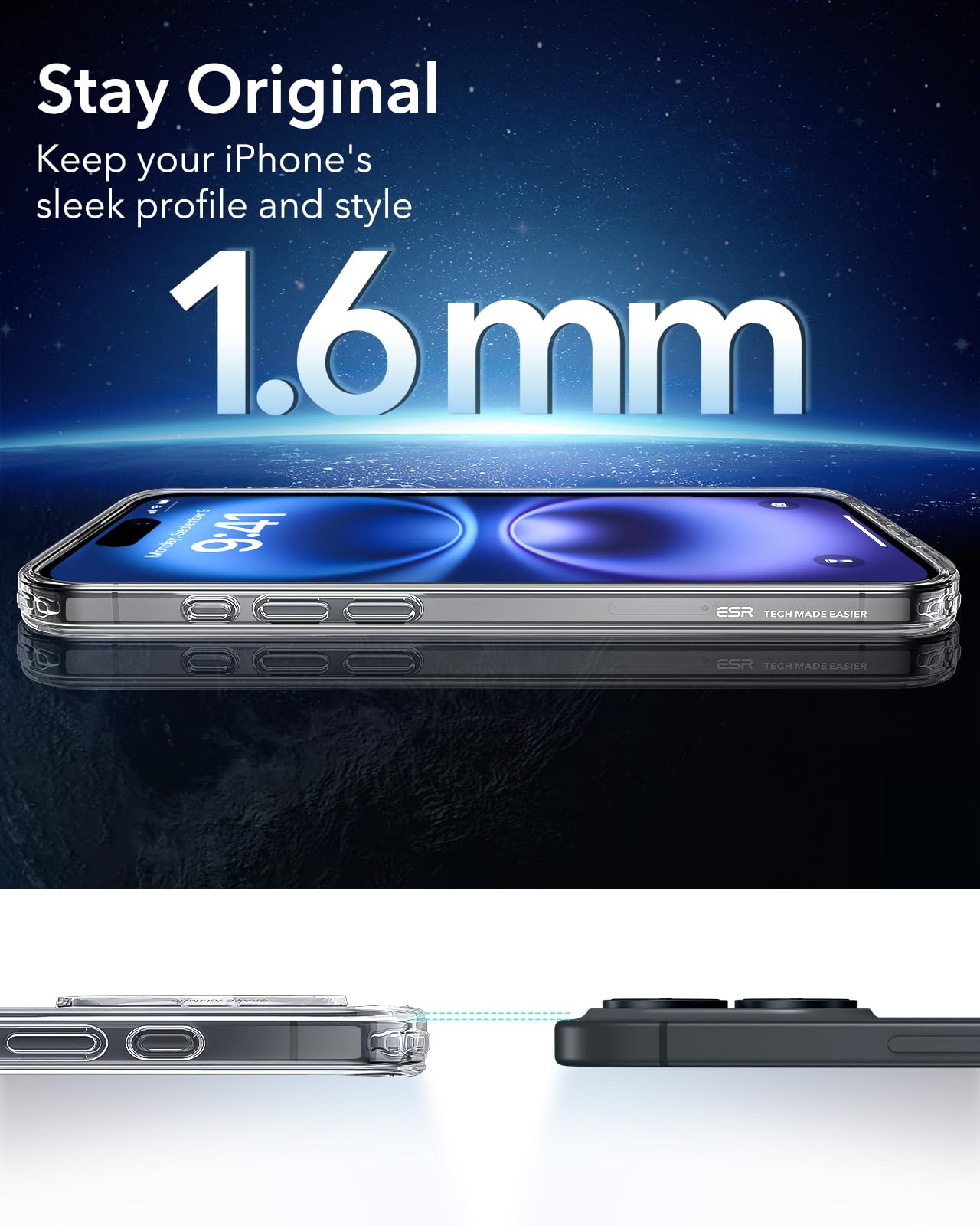 ESR for iPhone 16 Pro Max Case, Compatible with MagSafe, Shockproof Military-Grade Protection, Magnetic Phone Case for iPhone 16 Pro Max, Classic Hybrid Case (HaloLock), Clear