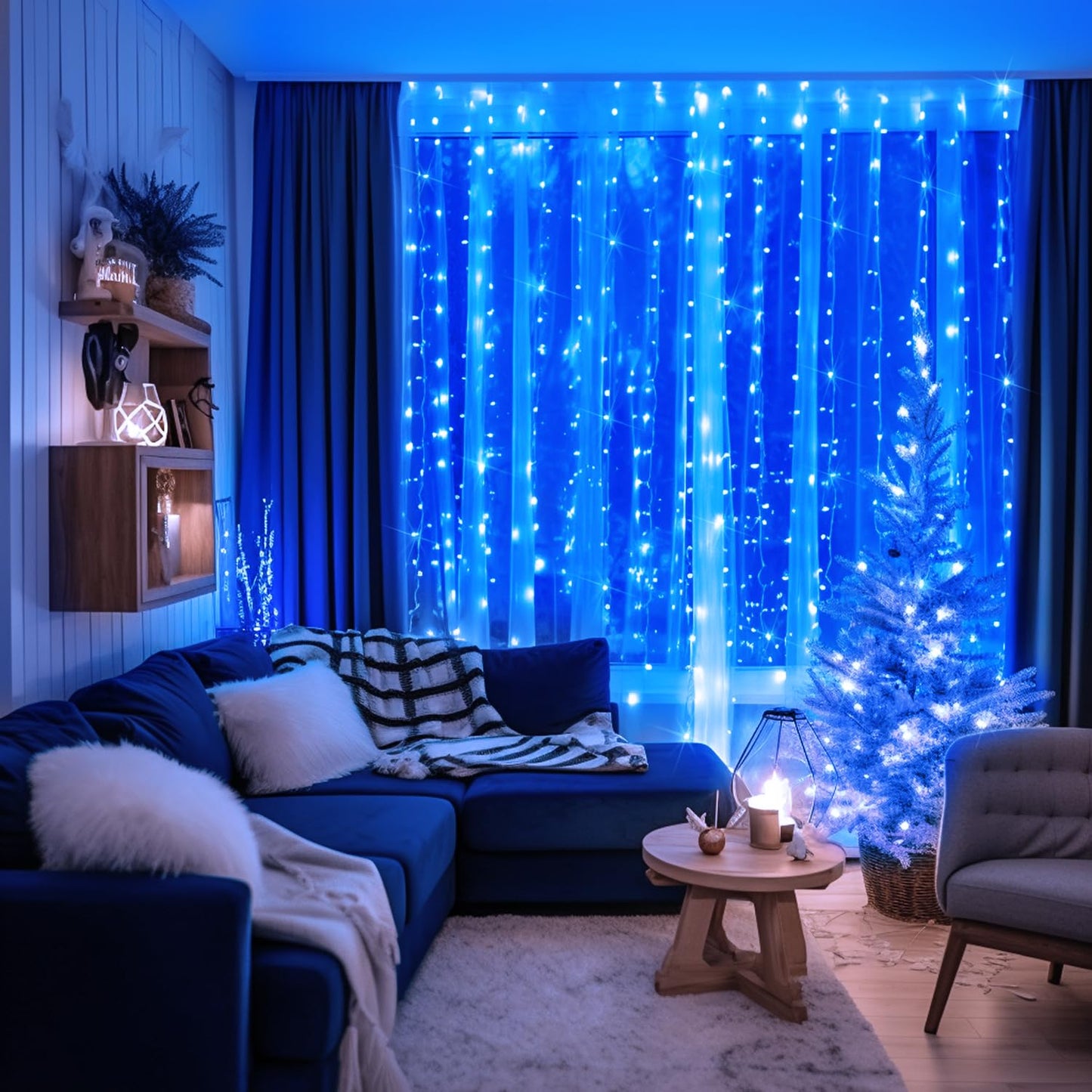 JMEXSUSS 300 LED Remote Control Christmas Curtain Lights, Plug in Fairy Curtain Lights Outdoor, Window Wall Hanging Curtain String Lights for Bedroom Backdrop Wedding Party Indoor Decor, Warm White
