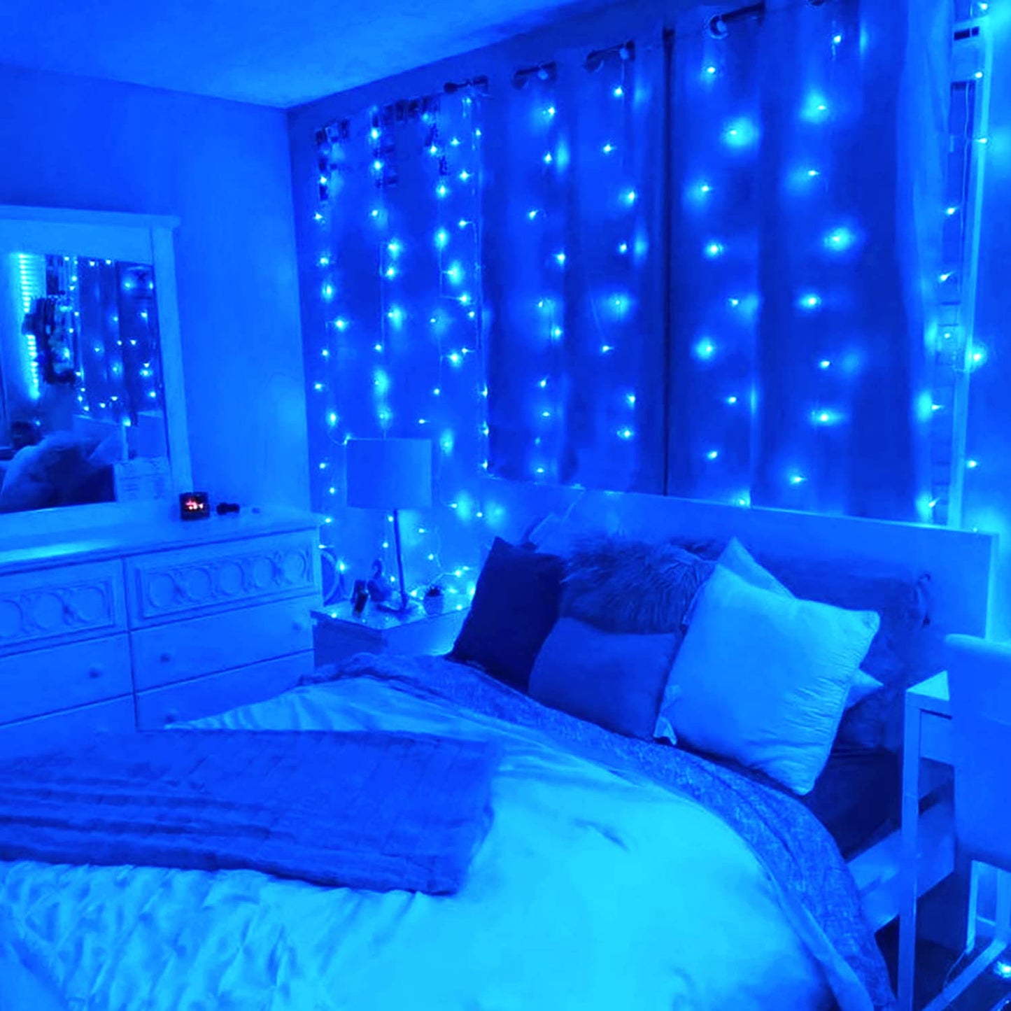 JMEXSUSS 300 LED Remote Control Christmas Curtain Lights, Plug in Fairy Curtain Lights Outdoor, Window Wall Hanging Curtain String Lights for Bedroom Backdrop Wedding Party Indoor Decor, Warm White