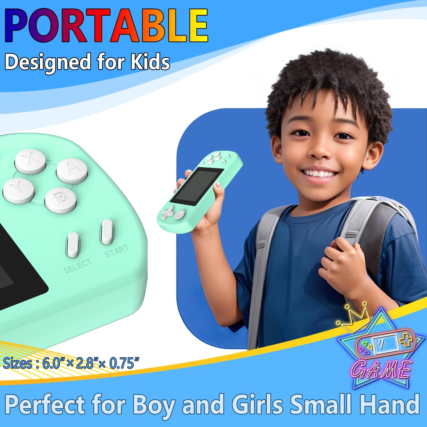 Handheld Game Console for Kids Preloaded 218 Retro Video Games, Portable Gaming Player with Rechargeable Battery 3.0" LCD Screen, Mini Arcade Electronic Toy Gifts for Boys Girls, Blue