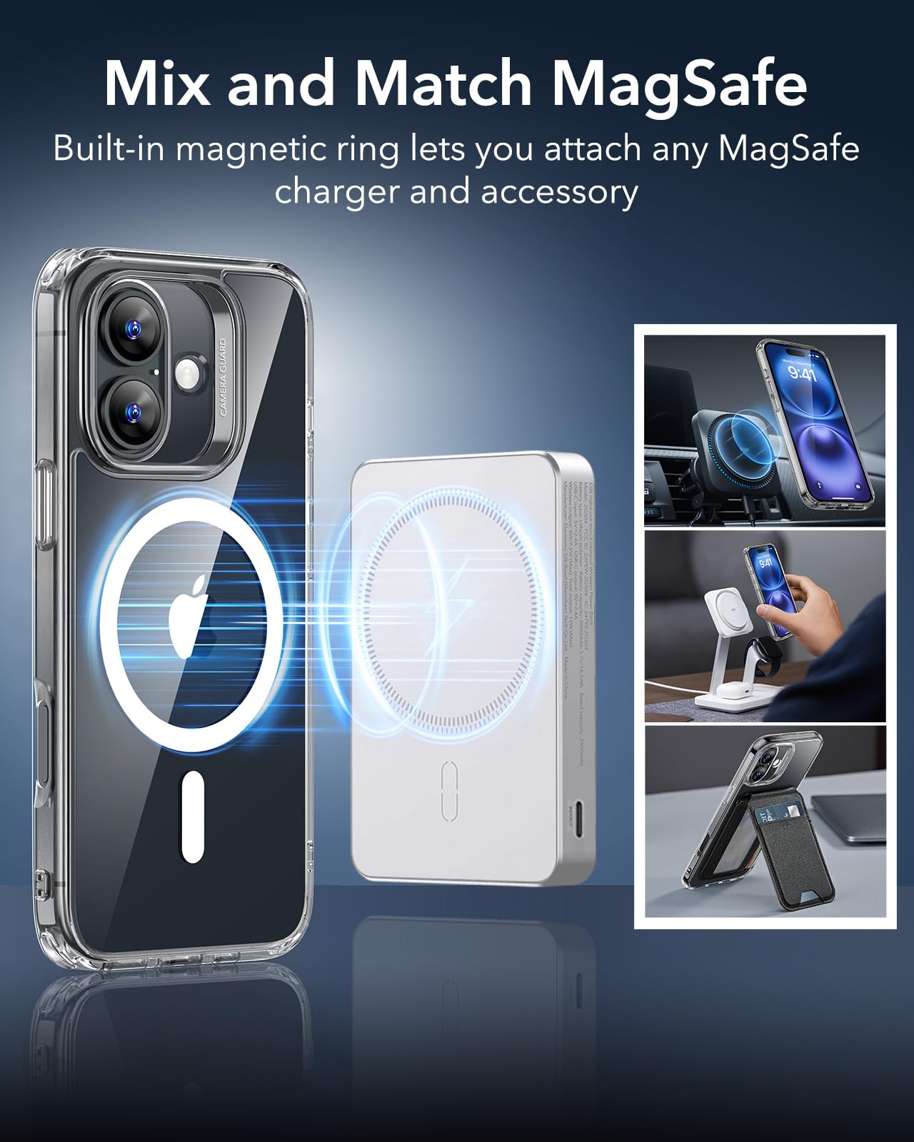 ESR for iPhone 16 Pro Max Case, Compatible with MagSafe, Shockproof Military-Grade Protection, Magnetic Phone Case for iPhone 16 Pro Max, Classic Hybrid Case (HaloLock), Clear