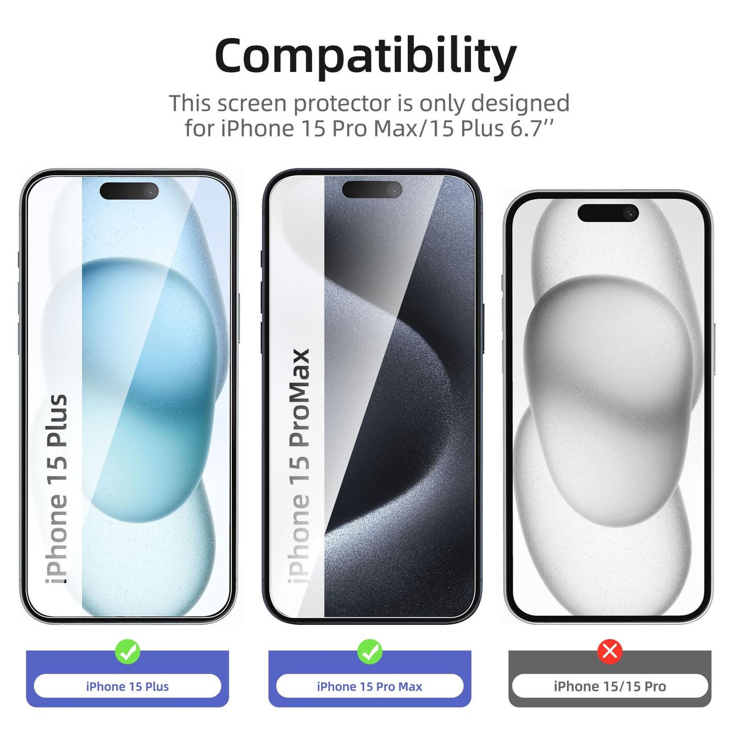 NEW'C 3 Pack Designed for iPhone 16, iPhone 15, iPhone 15 Pro (6.1 inches) Screen Protector Tempered Glass,Case Friendly Ultra Resistant