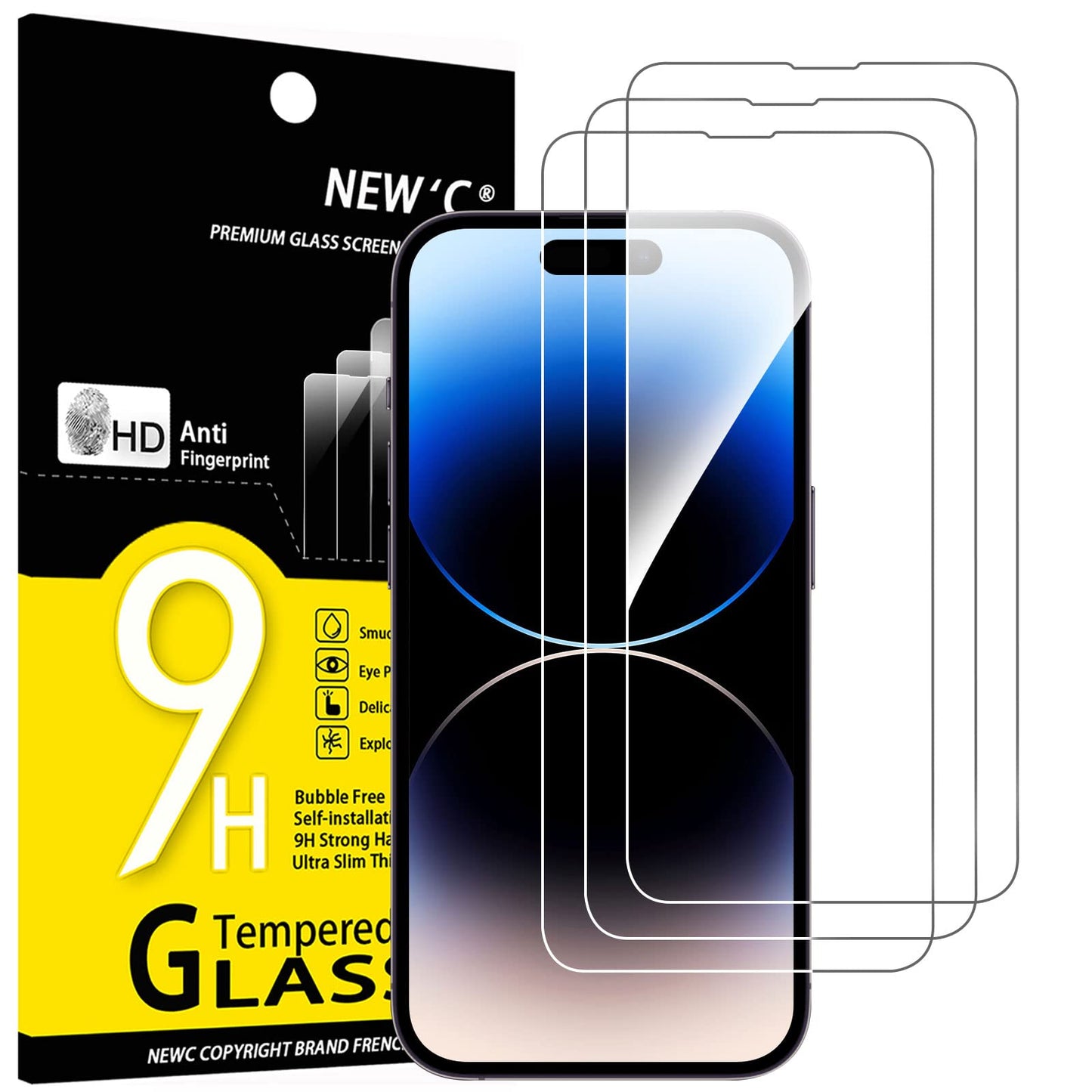 NEW'C 3 Pack Designed for iPhone 16, iPhone 15, iPhone 15 Pro (6.1 inches) Screen Protector Tempered Glass,Case Friendly Ultra Resistant