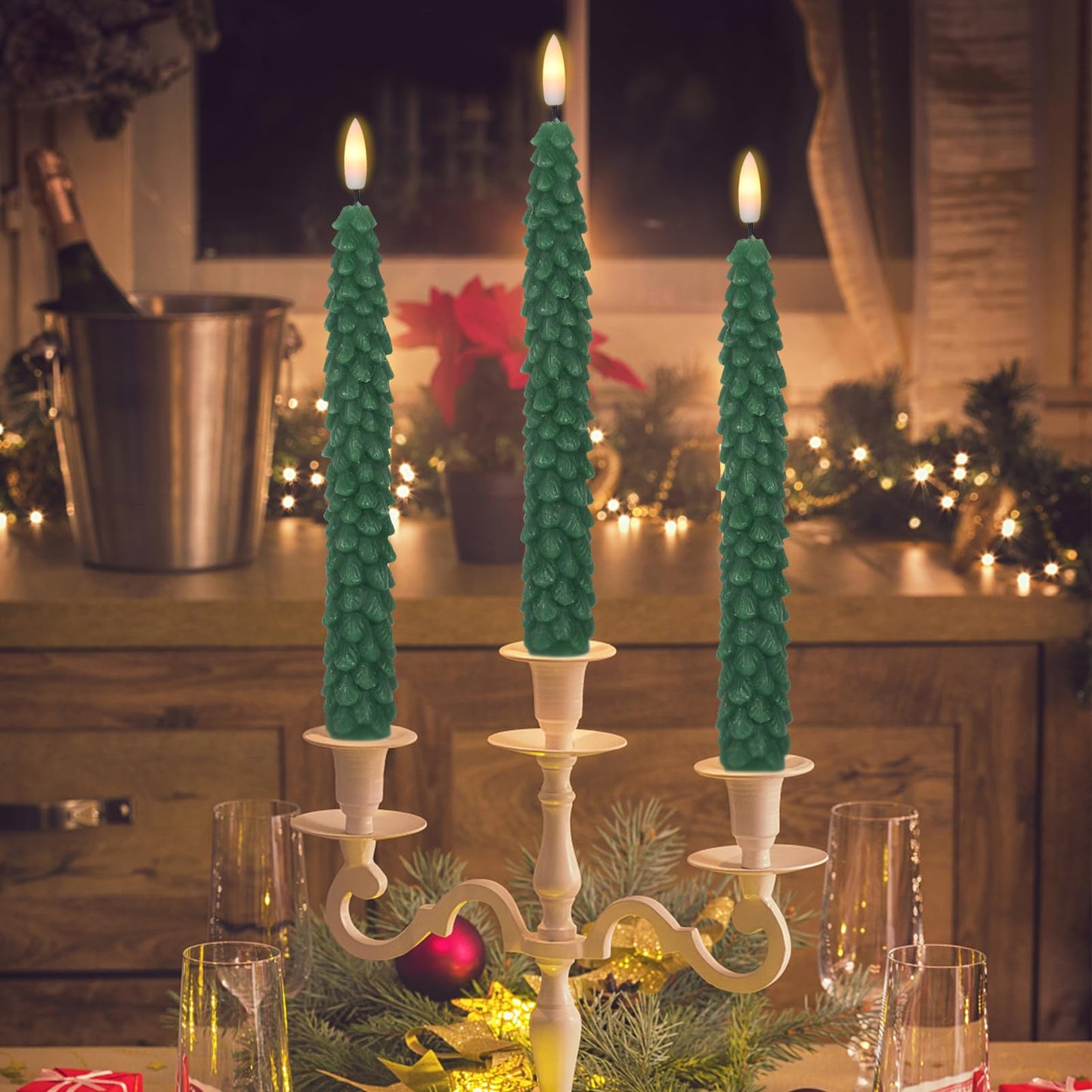 GenSwin Flameless Ivory Taper Candles Flickering with 10-Key Remote, Battery Operated Led Warm 3D Wick Light Window Candles Real Wax Pack of 6, Christmas Home Wedding Decor(0.78 X 9.64 Inch)
