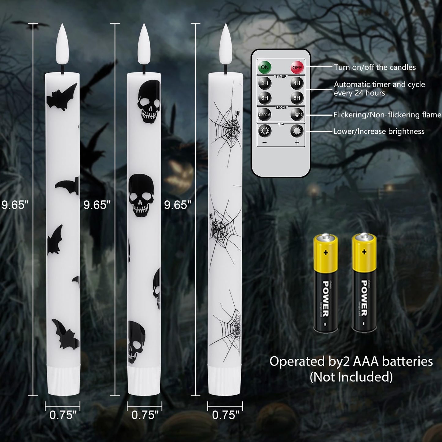 GenSwin Flameless Ivory Taper Candles Flickering with 10-Key Remote, Battery Operated Led Warm 3D Wick Light Window Candles Real Wax Pack of 6, Christmas Home Wedding Decor(0.78 X 9.64 Inch)