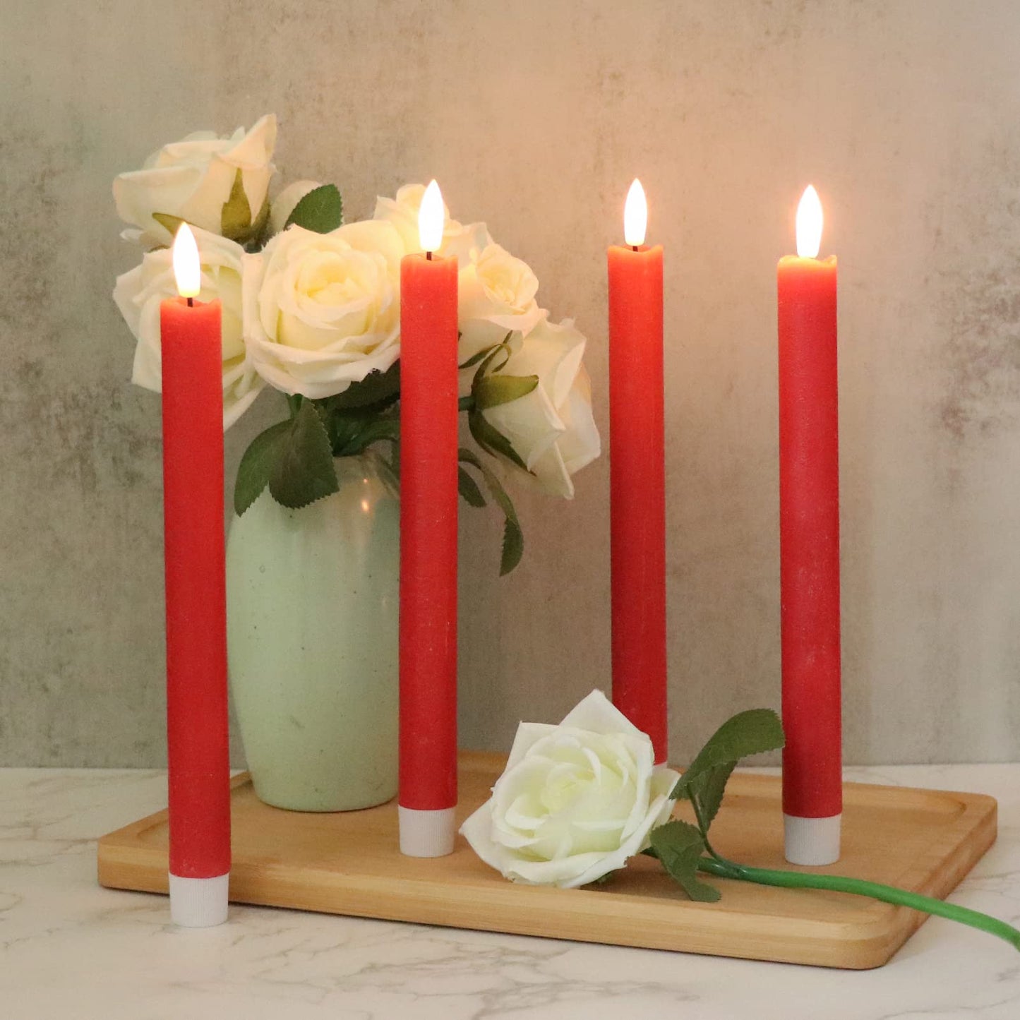 GenSwin Flameless Ivory Taper Candles Flickering with 10-Key Remote, Battery Operated Led Warm 3D Wick Light Window Candles Real Wax Pack of 6, Christmas Home Wedding Decor(0.78 X 9.64 Inch)