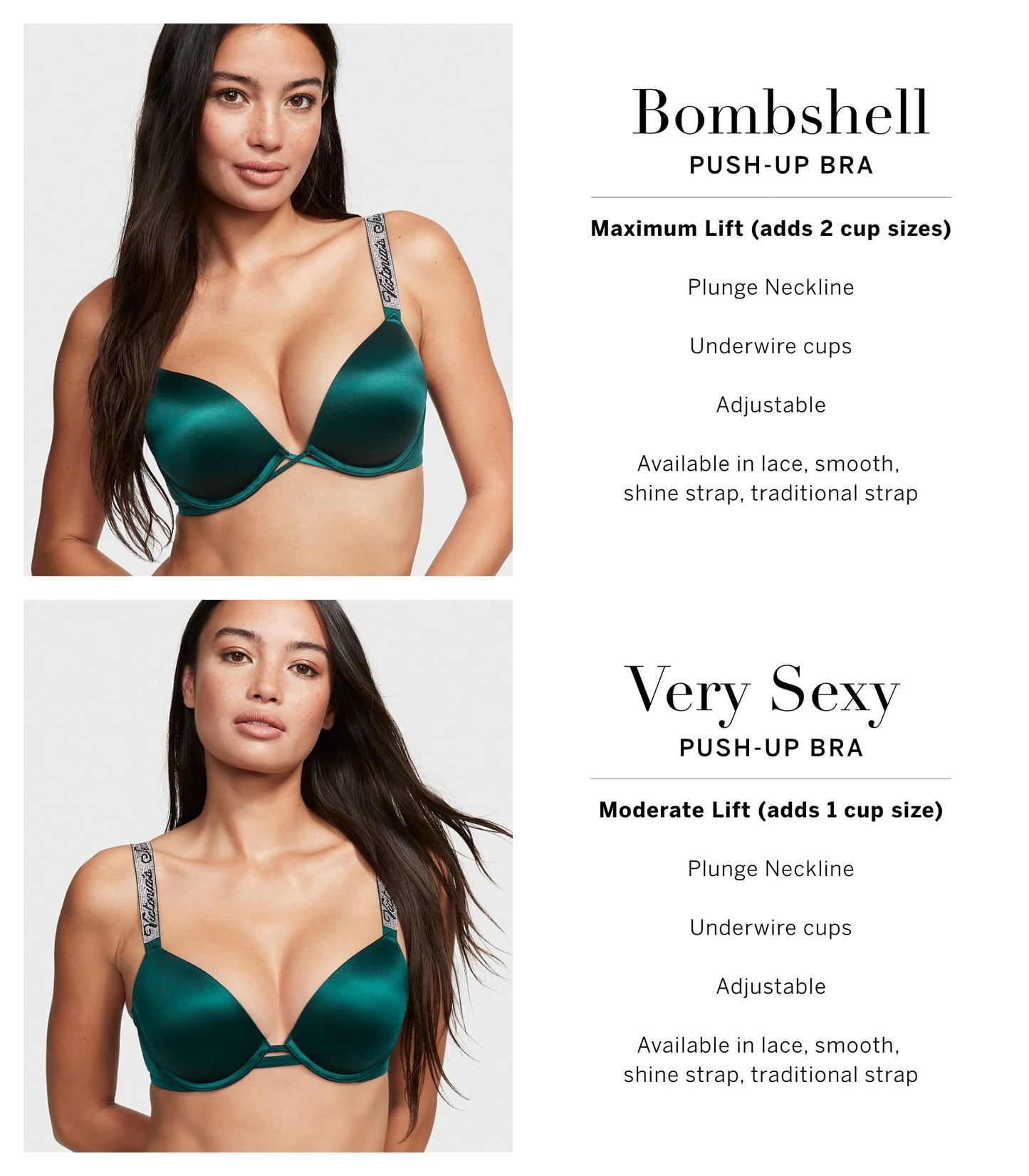 Victoria's Secret Women's Very Sexy Bombshell Adds-2-Cups Push Up Double Shine Strap Bra, Bras for Women (32A-38DDD)