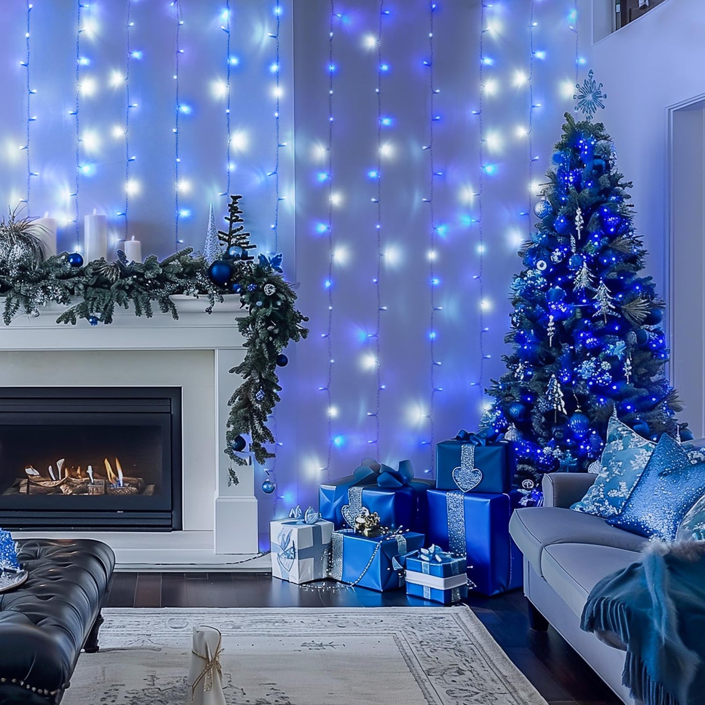 JMEXSUSS 300 LED Remote Control Christmas Curtain Lights, Plug in Fairy Curtain Lights Outdoor, Window Wall Hanging Curtain String Lights for Bedroom Backdrop Wedding Party Indoor Decor, Warm White