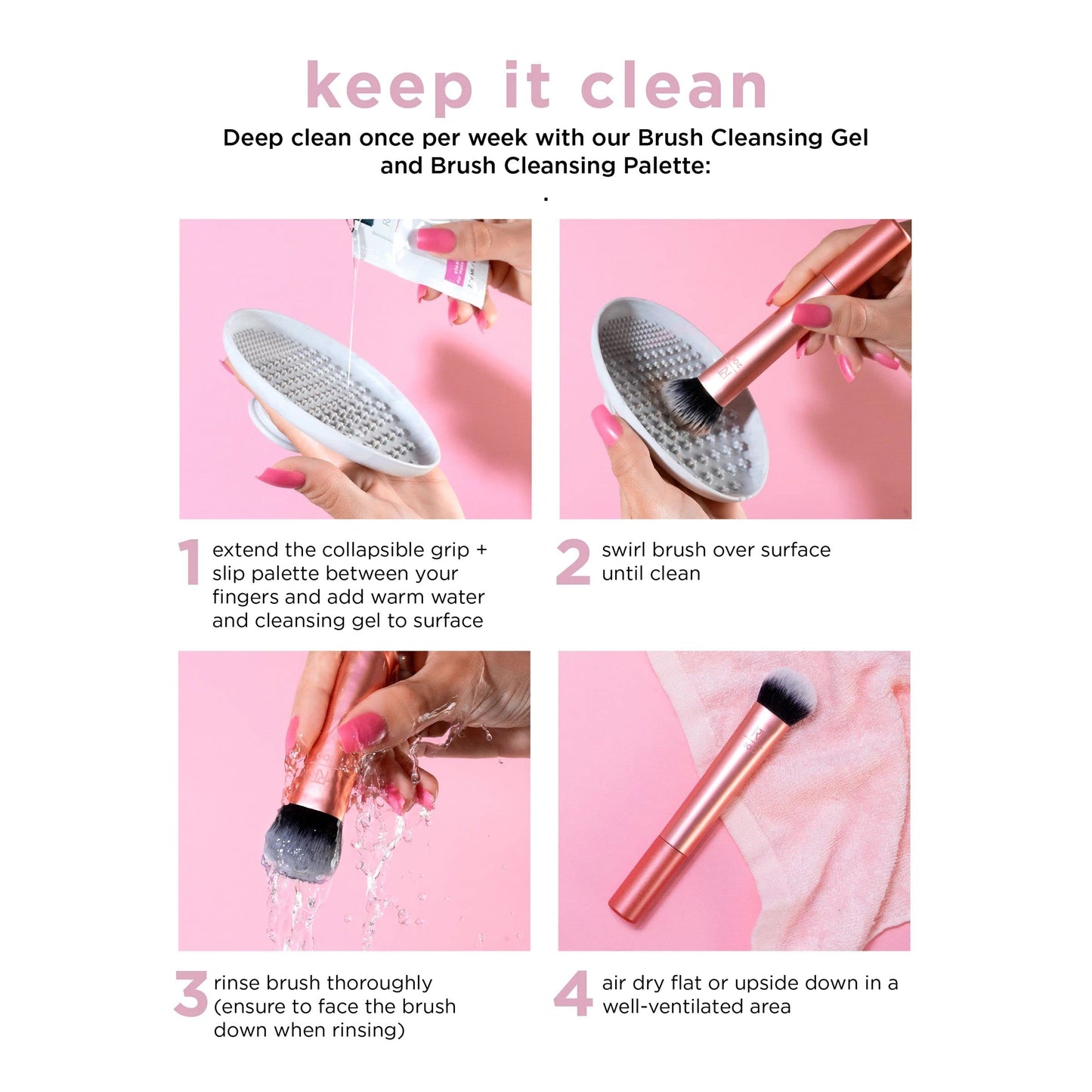 Real Techniques Brightening Concealer Makeup Brush + Eye Cream, Pink
