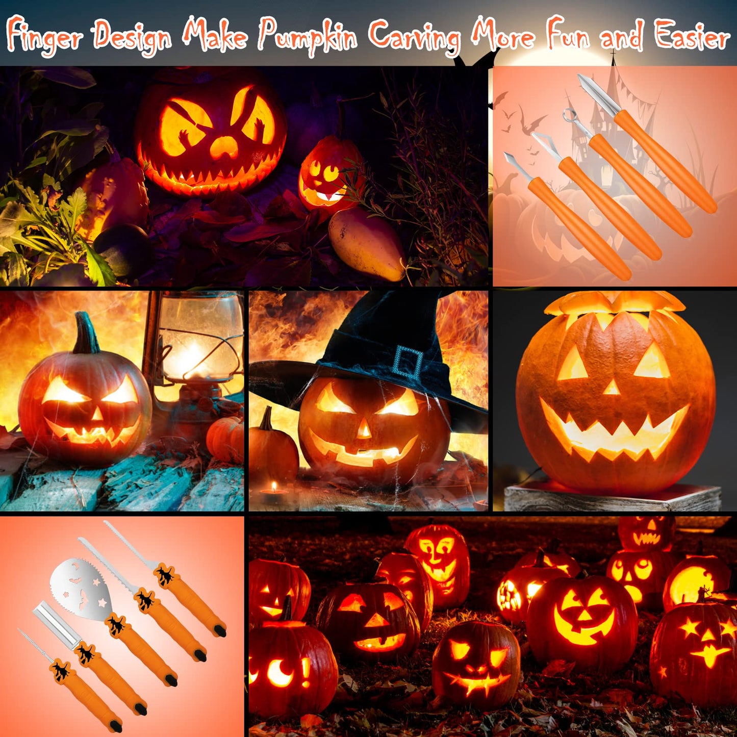 Pumpkin Carving Kit Tools Halloween, Professional Heavy Duty Carving Set, Stainless Steel Sculpting Tool Carving Knife for Halloween Decoration Jack-O-Lanterns, Gift for Halloween(9PCS)