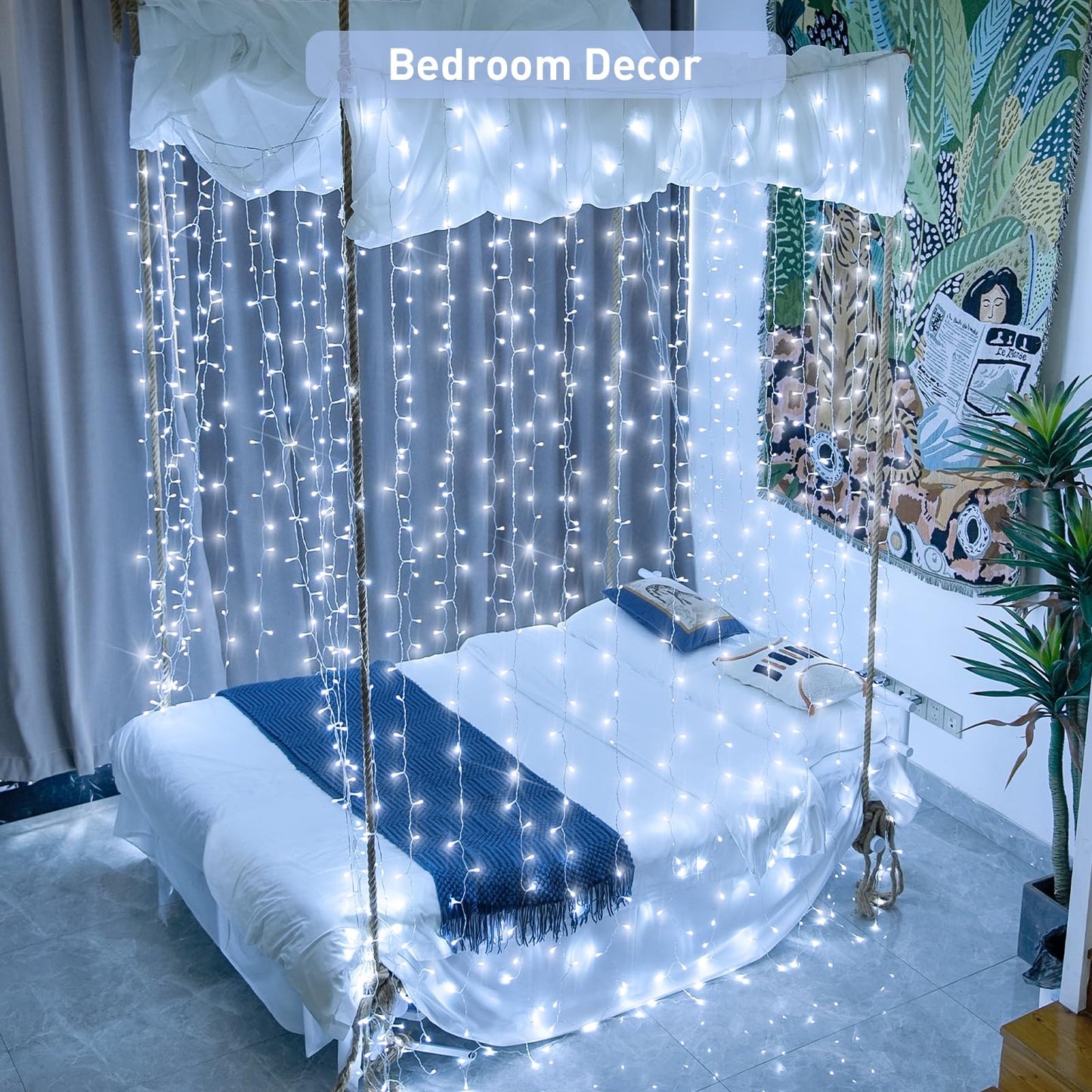 JMEXSUSS 300 LED Remote Control Christmas Curtain Lights, Plug in Fairy Curtain Lights Outdoor, Window Wall Hanging Curtain String Lights for Bedroom Backdrop Wedding Party Indoor Decor, Warm White