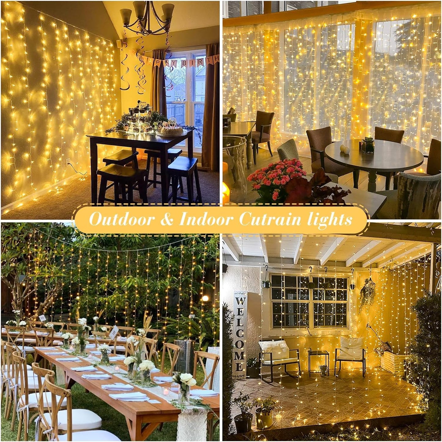 JMEXSUSS 300 LED Remote Control Christmas Curtain Lights, Plug in Fairy Curtain Lights Outdoor, Window Wall Hanging Curtain String Lights for Bedroom Backdrop Wedding Party Indoor Decor, Warm White