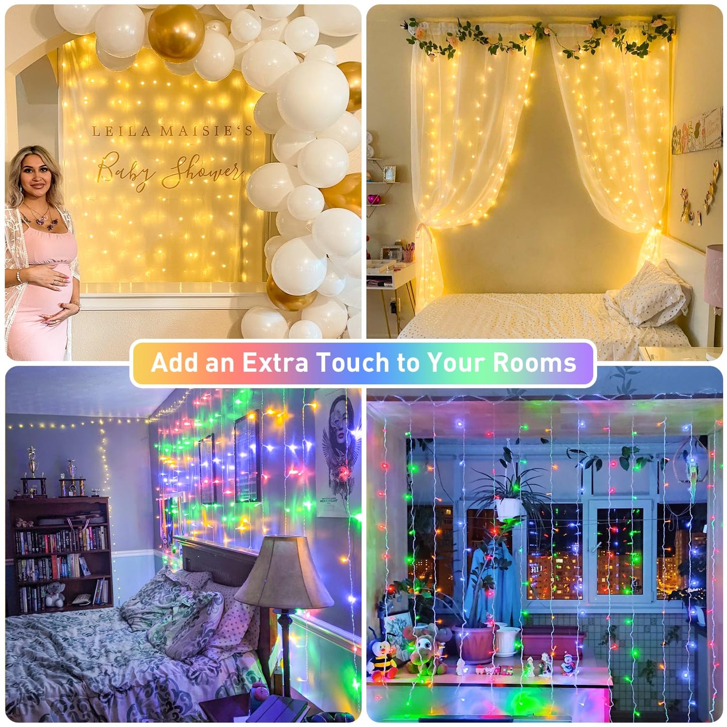 JMEXSUSS 300 LED Remote Control Christmas Curtain Lights, Plug in Fairy Curtain Lights Outdoor, Window Wall Hanging Curtain String Lights for Bedroom Backdrop Wedding Party Indoor Decor, Warm White