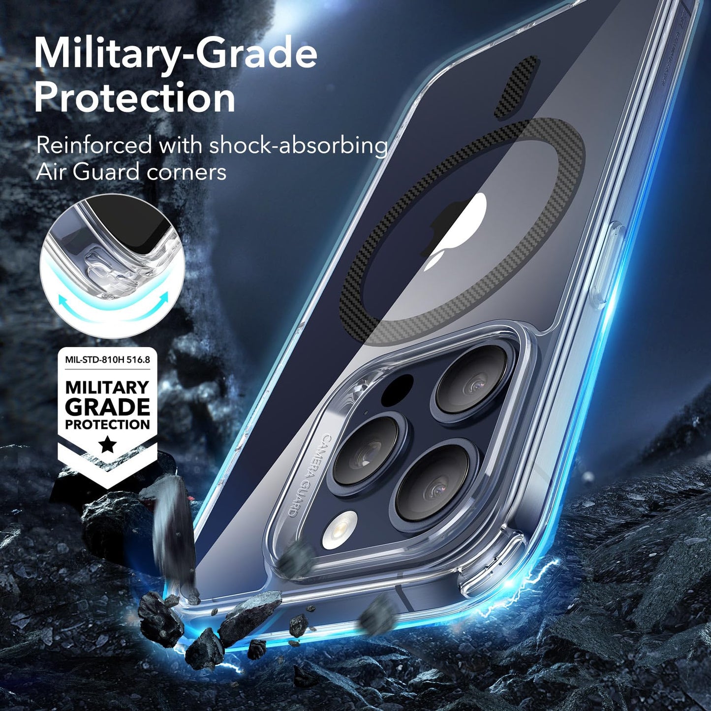 ESR for iPhone 16 Pro Max Case, Compatible with MagSafe, Shockproof Military-Grade Protection, Magnetic Phone Case for iPhone 16 Pro Max, Classic Hybrid Case (HaloLock), Clear