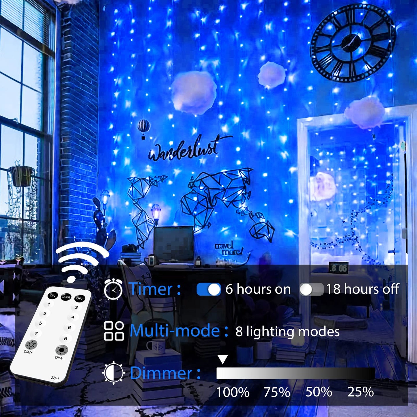 JMEXSUSS 300 LED Remote Control Christmas Curtain Lights, Plug in Fairy Curtain Lights Outdoor, Window Wall Hanging Curtain String Lights for Bedroom Backdrop Wedding Party Indoor Decor, Warm White