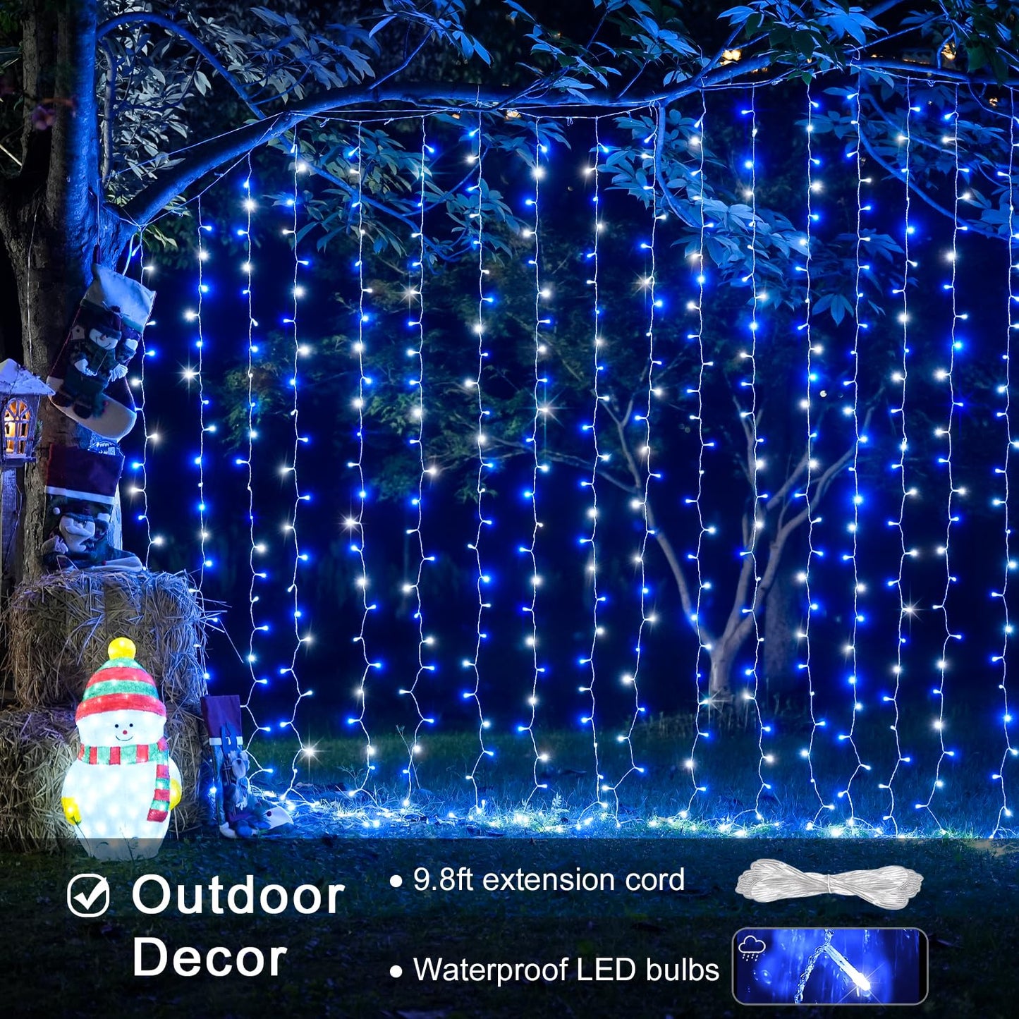 JMEXSUSS 300 LED Remote Control Christmas Curtain Lights, Plug in Fairy Curtain Lights Outdoor, Window Wall Hanging Curtain String Lights for Bedroom Backdrop Wedding Party Indoor Decor, Warm White
