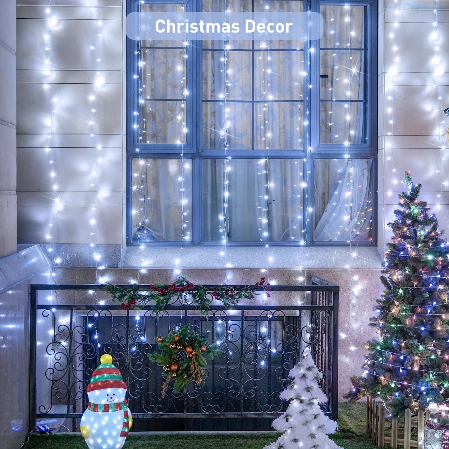 JMEXSUSS 300 LED Remote Control Christmas Curtain Lights, Plug in Fairy Curtain Lights Outdoor, Window Wall Hanging Curtain String Lights for Bedroom Backdrop Wedding Party Indoor Decor, Warm White