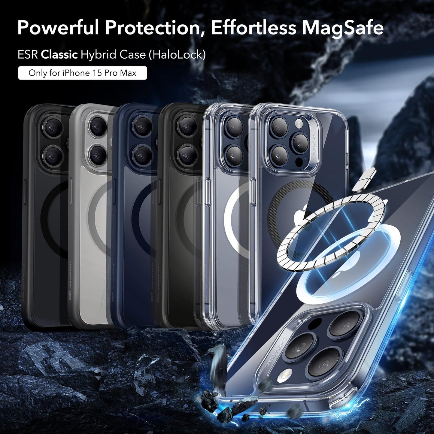 ESR for iPhone 16 Pro Max Case, Compatible with MagSafe, Shockproof Military-Grade Protection, Magnetic Phone Case for iPhone 16 Pro Max, Classic Hybrid Case (HaloLock), Clear