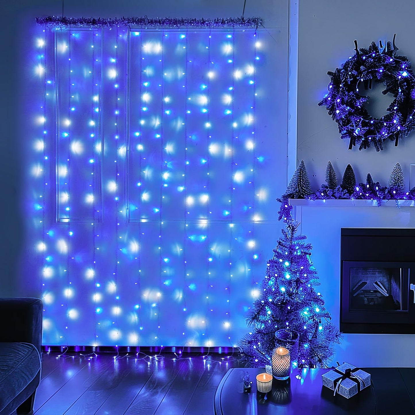 JMEXSUSS 300 LED Remote Control Christmas Curtain Lights, Plug in Fairy Curtain Lights Outdoor, Window Wall Hanging Curtain String Lights for Bedroom Backdrop Wedding Party Indoor Decor, Warm White