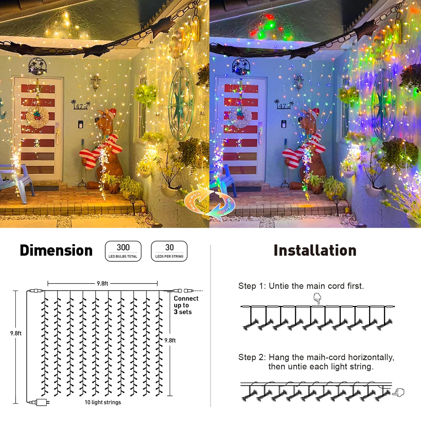 JMEXSUSS 300 LED Remote Control Christmas Curtain Lights, Plug in Fairy Curtain Lights Outdoor, Window Wall Hanging Curtain String Lights for Bedroom Backdrop Wedding Party Indoor Decor, Warm White