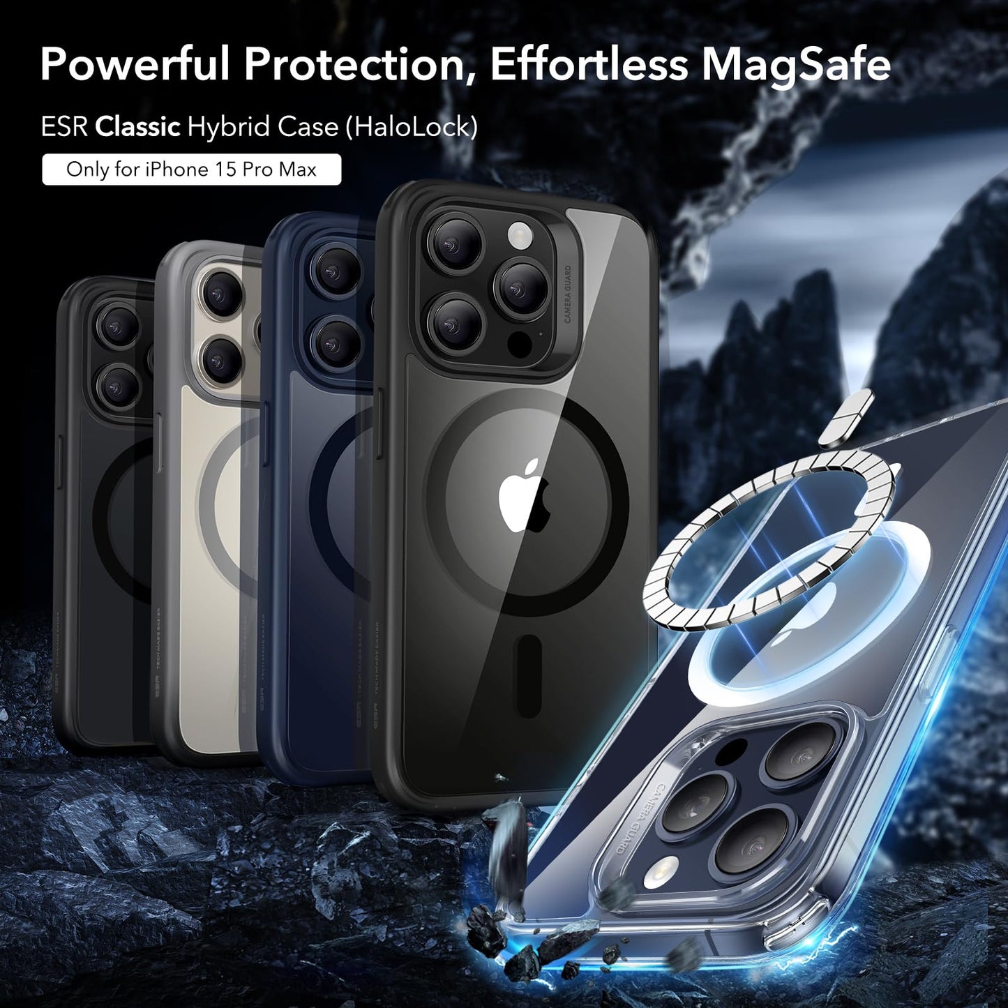ESR for iPhone 16 Pro Max Case, Compatible with MagSafe, Shockproof Military-Grade Protection, Magnetic Phone Case for iPhone 16 Pro Max, Classic Hybrid Case (HaloLock), Clear
