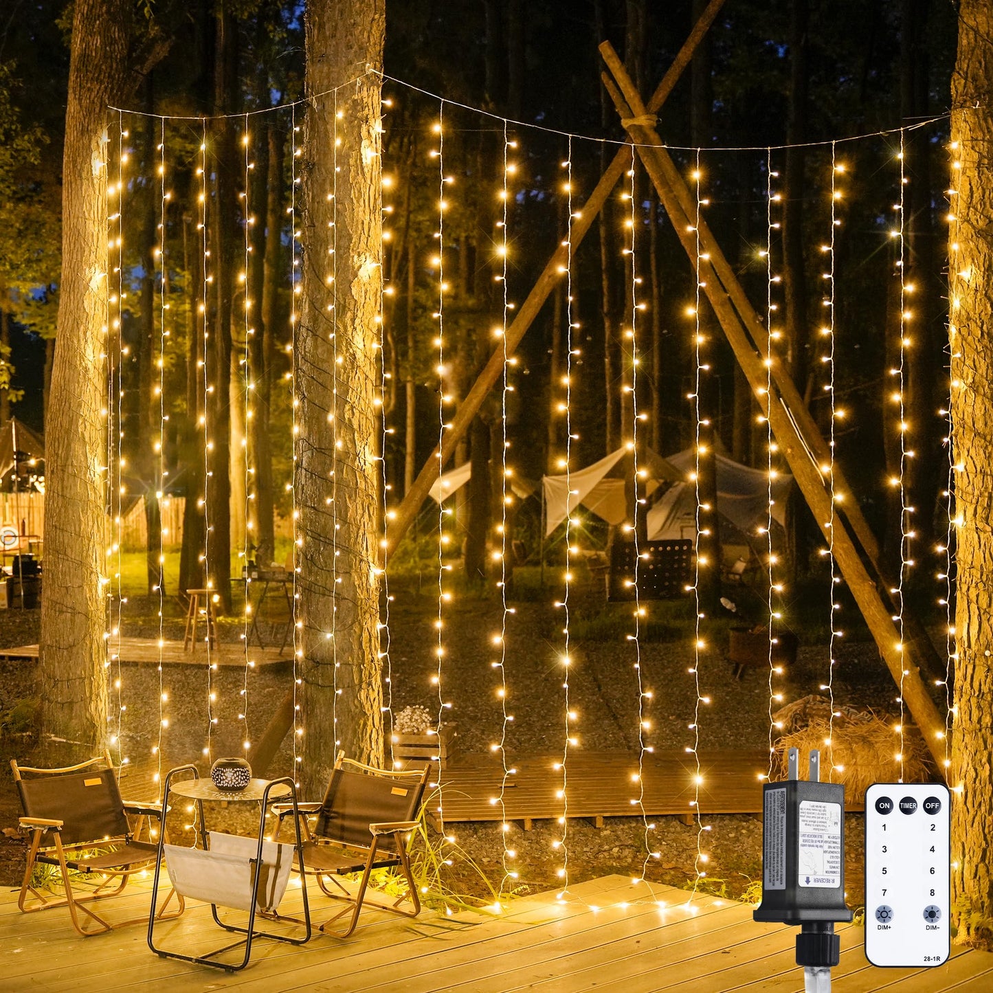 JMEXSUSS 300 LED Remote Control Christmas Curtain Lights, Plug in Fairy Curtain Lights Outdoor, Window Wall Hanging Curtain String Lights for Bedroom Backdrop Wedding Party Indoor Decor, Warm White