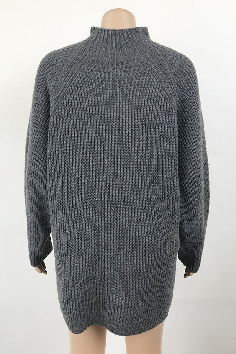 Red Casual Solid Basic Turtleneck Long Sleeve Dresses