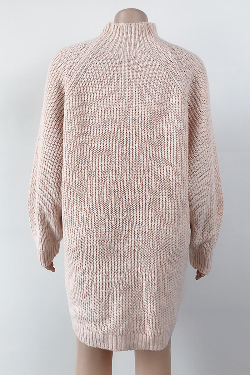 Red Casual Solid Basic Turtleneck Long Sleeve Dresses