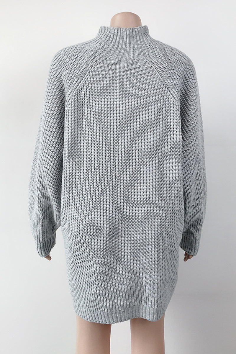 Red Casual Solid Basic Turtleneck Long Sleeve Dresses