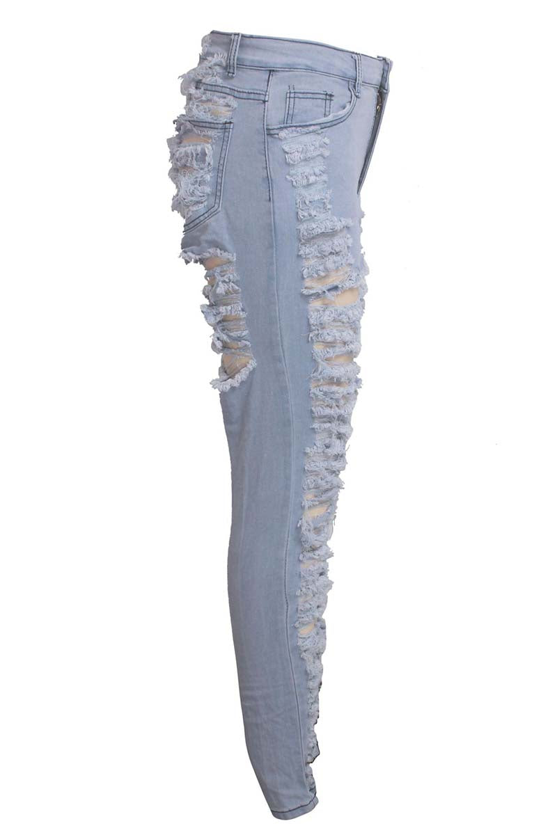 Black Casual Hight Waist Plus Size Distressed Ripped Denim Jeans