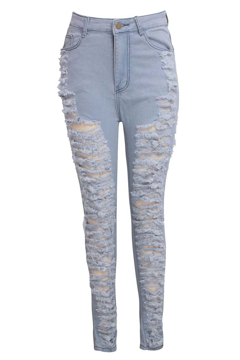 Black Casual Hight Waist Plus Size Distressed Ripped Denim Jeans