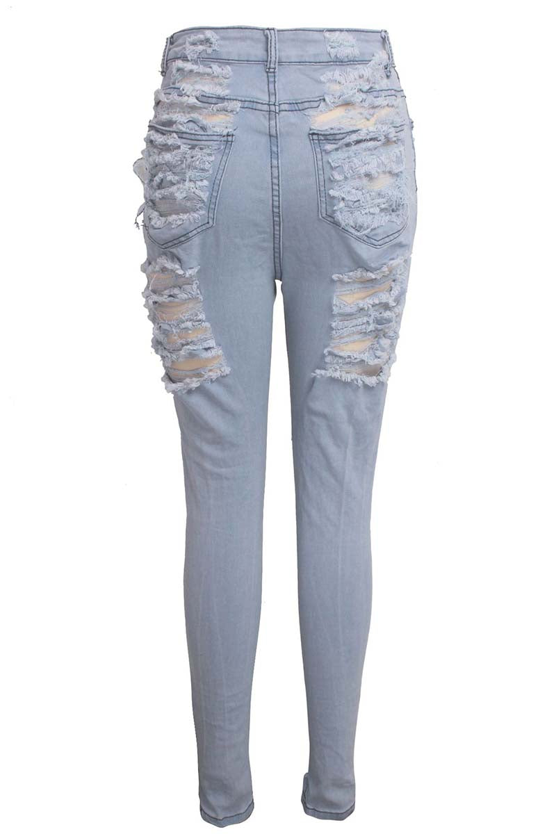 Black Casual Hight Waist Plus Size Distressed Ripped Denim Jeans