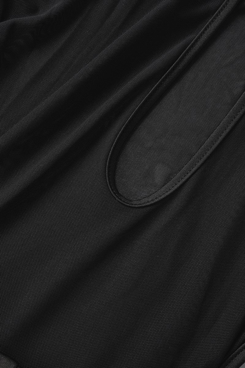 Black Sexy Patchwork Hollowed Out See-through Half A Turtleneck Long Sleeve Dress