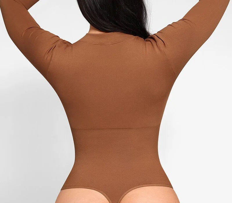 Seamless Long Sleeve Zipper Thong Bodysuit