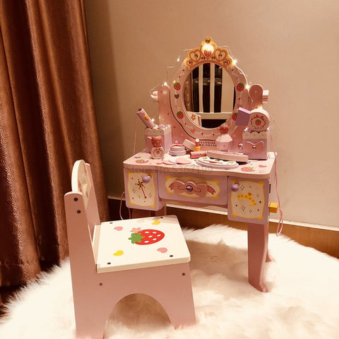 Image of Girl's Birthday 61 Gift Princess Simulated Dressing Table Children Home Wooden Toys
