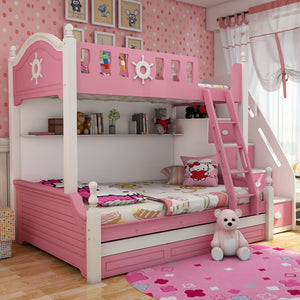children's bunk bed High and low multi-function ladder cabinet bed Solid wood children's bed and bed combination