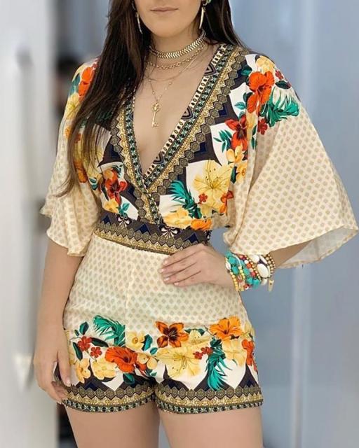 Women Jumpsuit Deep V Neck Half Sleeve Cold Shoulder Peplum High Waist Slim Office Ladies Elegant Romper Classy Female Jumpsuits