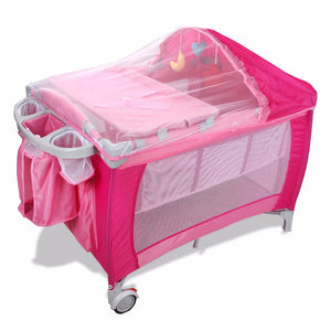 Goplus Portable Folding Baby Crib Multifunctional Child Bed Pink Blue Playpen Baby Cradle Bed with Mosquito Net and Bag BB0446