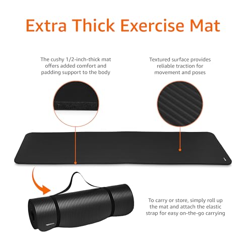 Amazon Basics 1/2 Inch Extra Thick Exercise Yoga Mat with Carrying Strap