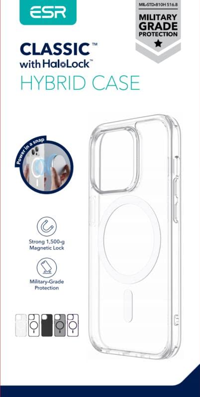 ESR for iPhone 16 Pro Max Case, Compatible with MagSafe, Shockproof Military-Grade Protection, Magnetic Phone Case for iPhone 16 Pro Max, Classic Hybrid Case (HaloLock), Clear