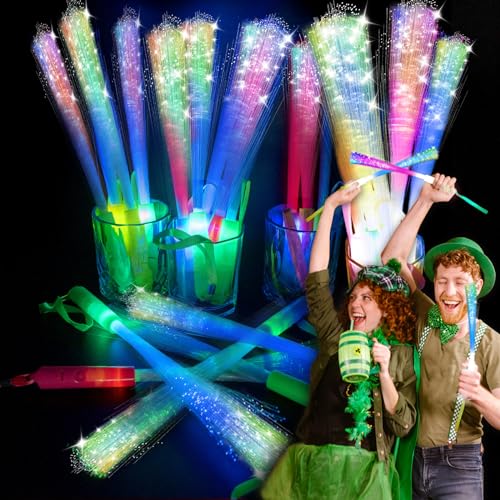 SHQDD28 PCS Glow Fiber Wands Sticks,LED Light Wands,Glow in the Dark Party Supplies,Fiber Optic Wands,LED Flashing Sticks,Fiber Optic Light Wand Stick for Party,Wedding,Halloween,New Year Party Favors