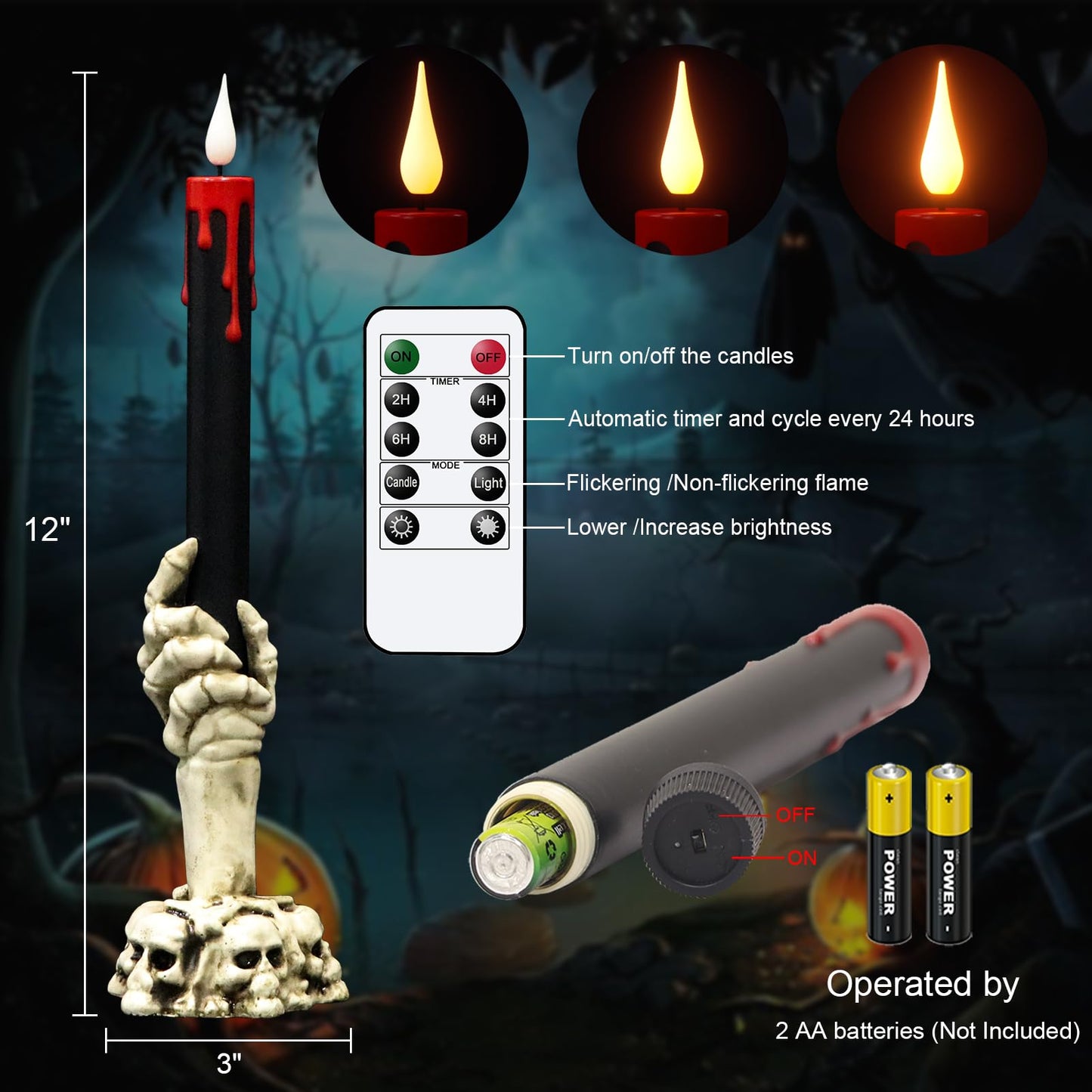 GenSwin Flameless Ivory Taper Candles Flickering with 10-Key Remote, Battery Operated Led Warm 3D Wick Light Window Candles Real Wax Pack of 6, Christmas Home Wedding Decor(0.78 X 9.64 Inch)