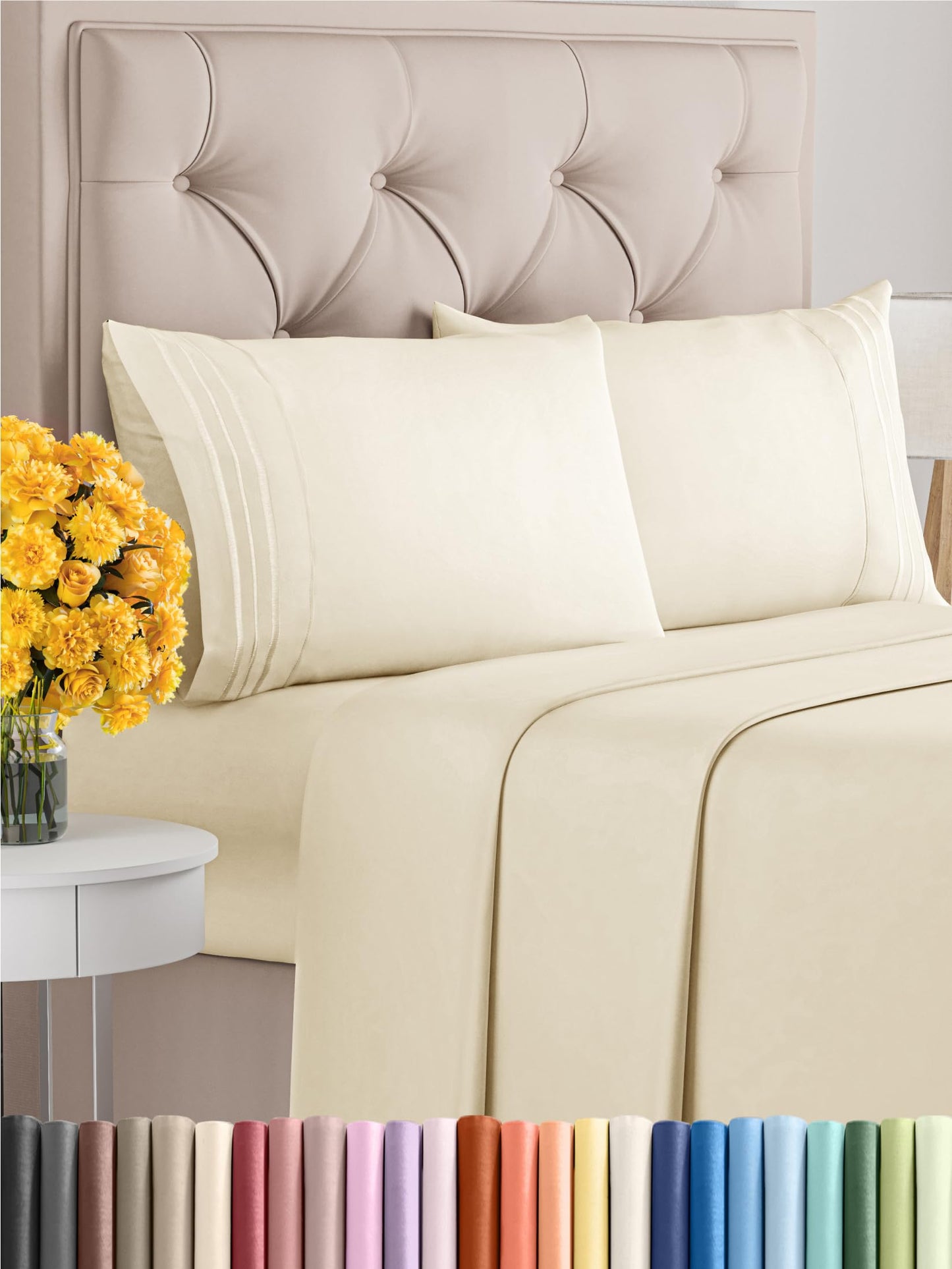 Queen Size 4 Piece Sheet Set - Comfy Breathable & Cooling Sheets - Hotel Luxury Bed Sheets for Women & Men - Deep Pockets, Easy-Fit, Extra Soft & Wrinkle Free Sheets - White Oeko-Tex Bed Sheet Set