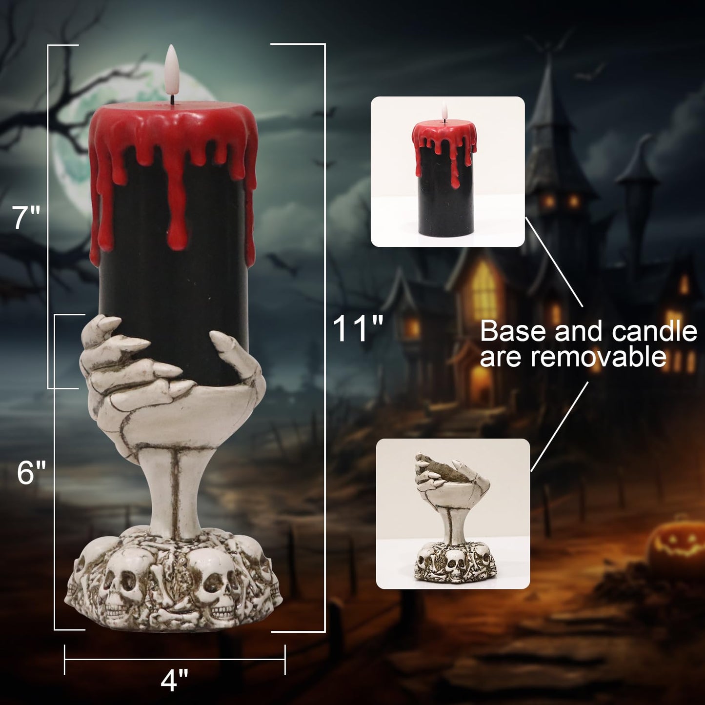 Eldnacele Halloween Flickering Candles with Skull, Spider Web, Crow Raven Decals Set of 3, Battery Operated Halloween Themed LED Candles Horror Spooky Decoration