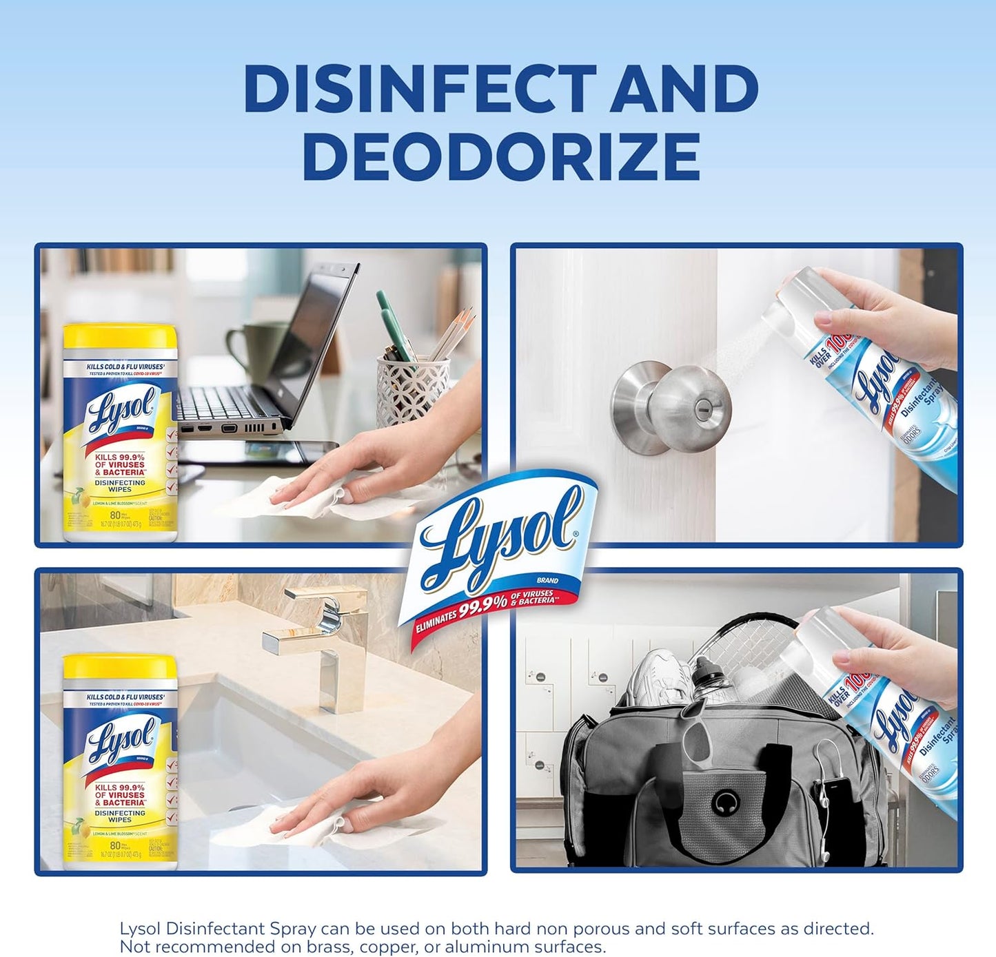 Lysol Disinfectant Multi-Surface Cleaning Wipes, Lemon and Lime Blossom, 80 Count (Pack of 4) Sanitizing Spray, Crisp Linen, 19 Fl Oz Each 2)