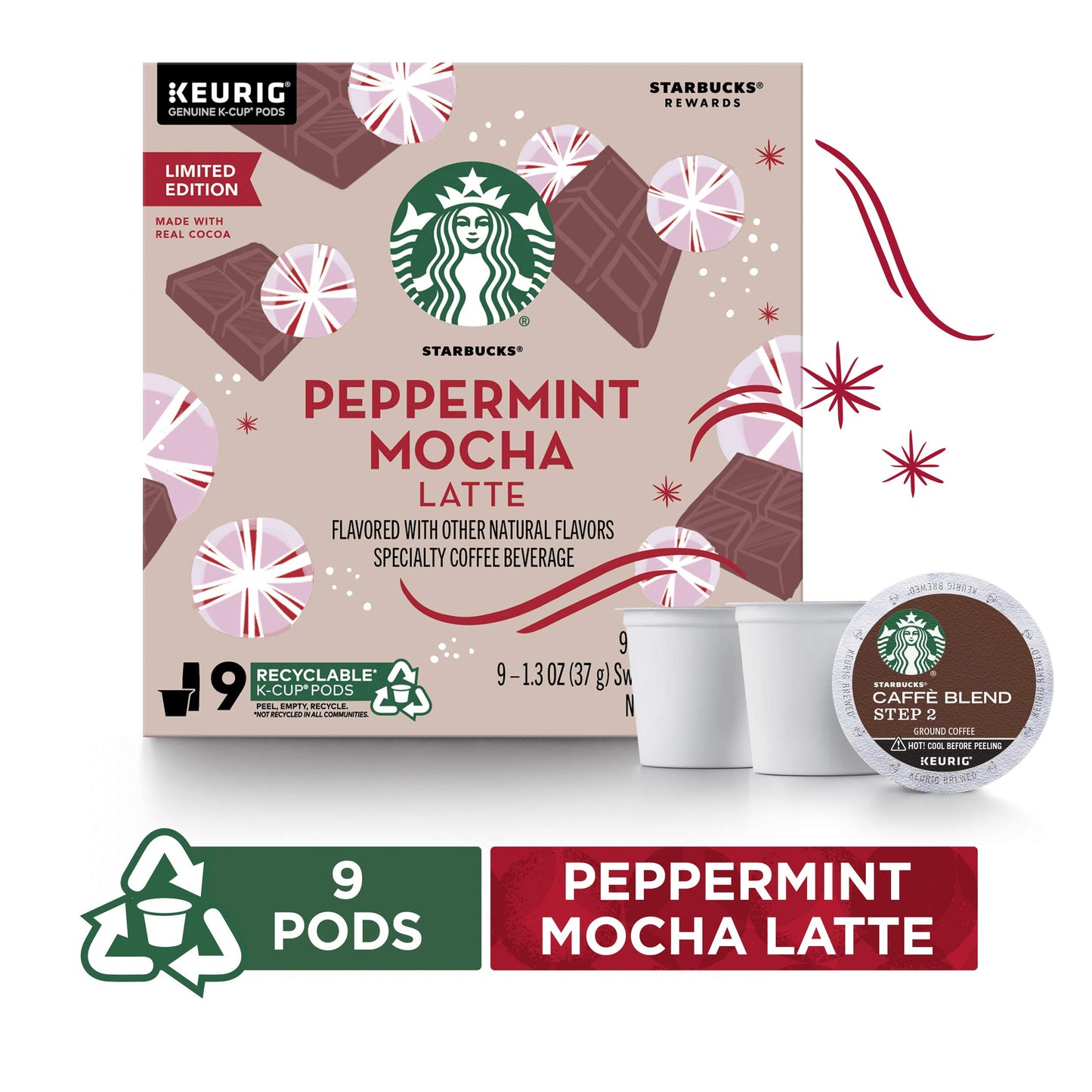 Starbucks K-Cup Coffee Pods, Naturally Flavored Coffee Variety Pack for Keurig Brewers, 100% Arabica, 1 Box (40 Pods)