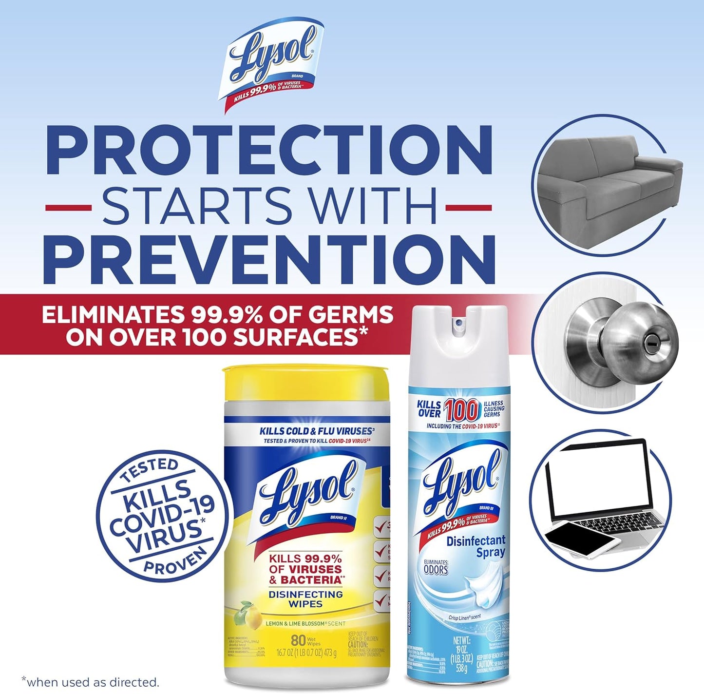 Lysol Disinfectant Multi-Surface Cleaning Wipes, Lemon and Lime Blossom, 80 Count (Pack of 4) Sanitizing Spray, Crisp Linen, 19 Fl Oz Each 2)