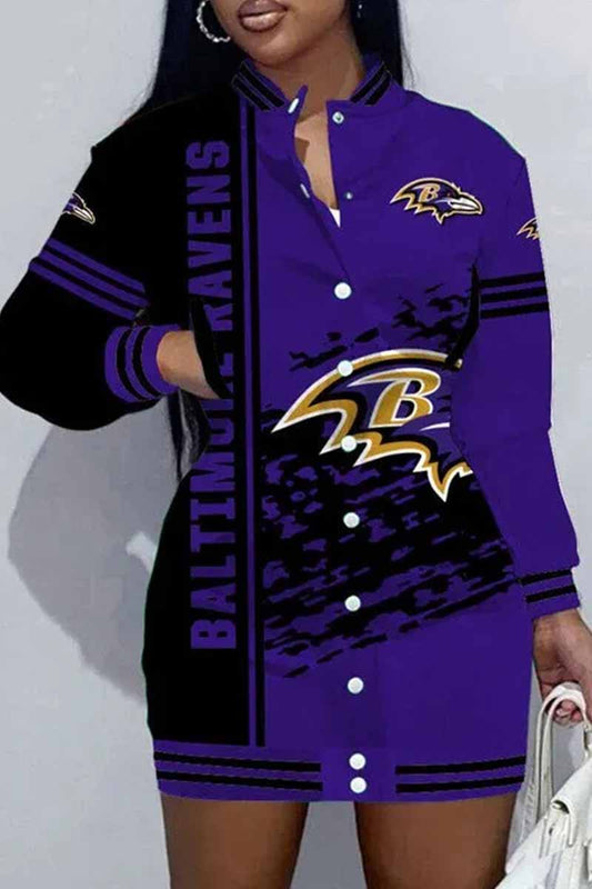 Baltimore Football Sports Casual Vintage Print Long Sleeve Jacket Skirt Dresses