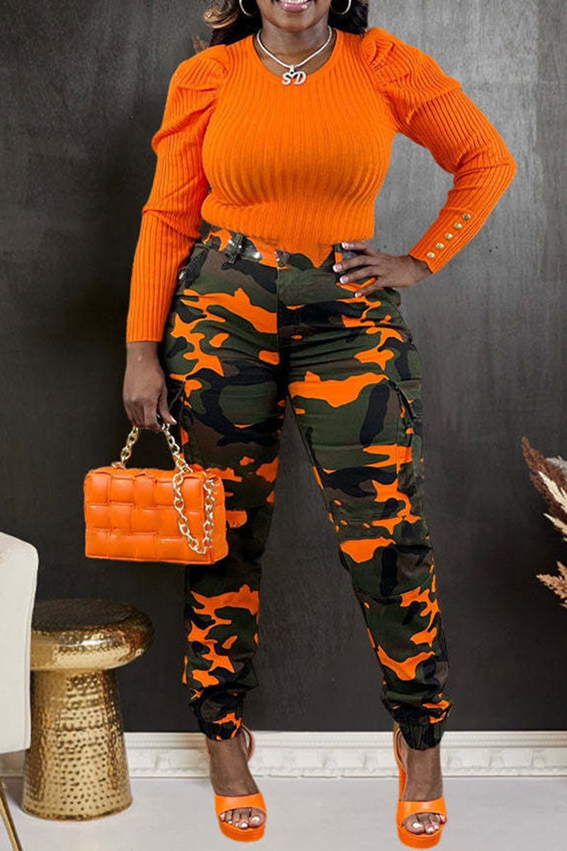 Black/White Street Camouflage Print Zipper Plus Size Skinny Cargo Pants